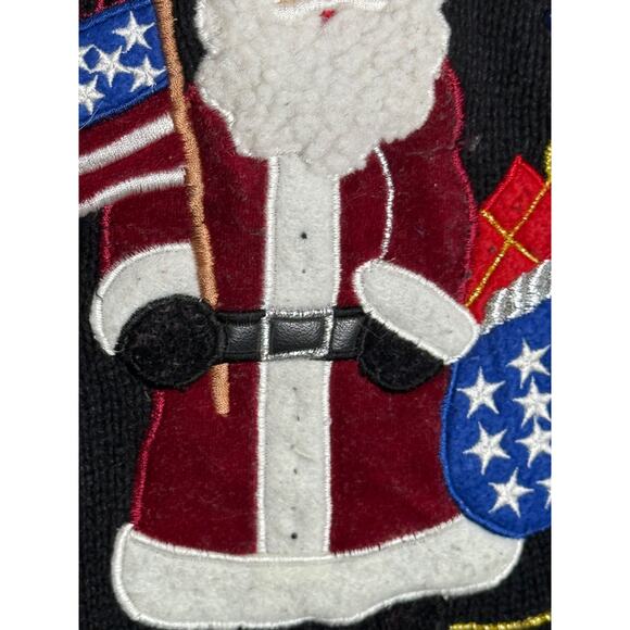 Americana Christmas Sweater Vest Black Vtg Plus 1X Country Santa Bear Snowman - Picture 4 of 9